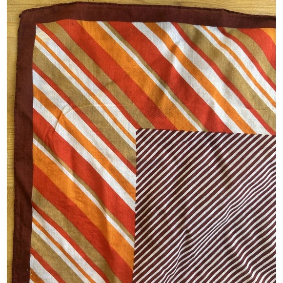 Vintage Yves Saint Laurent Scarf Cotton Large Red Orange Brown Striped Logo 70s - Picture 8 of 9